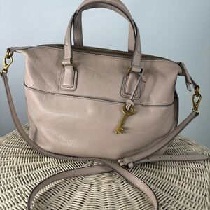Fossil Beige Leather Satchel/ Crossbody Bag